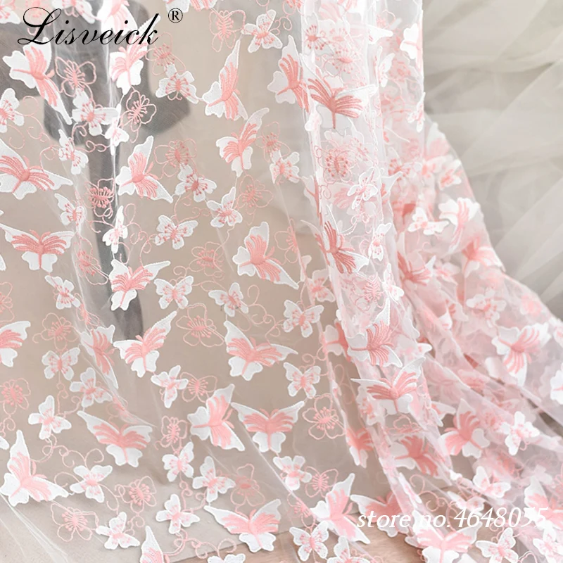 1 ярд молочная Сетка Пряжа трехмерная кружевная вышивка бабочки ткань diy Мода свадебное платье аксессуары