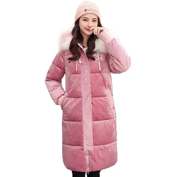 

Hooded Fur Collar Velour Winter Down Coat Jacket Thick Warm Women Casaco Feminino Abrigos Mujer Invierno Student Wadded Parkas