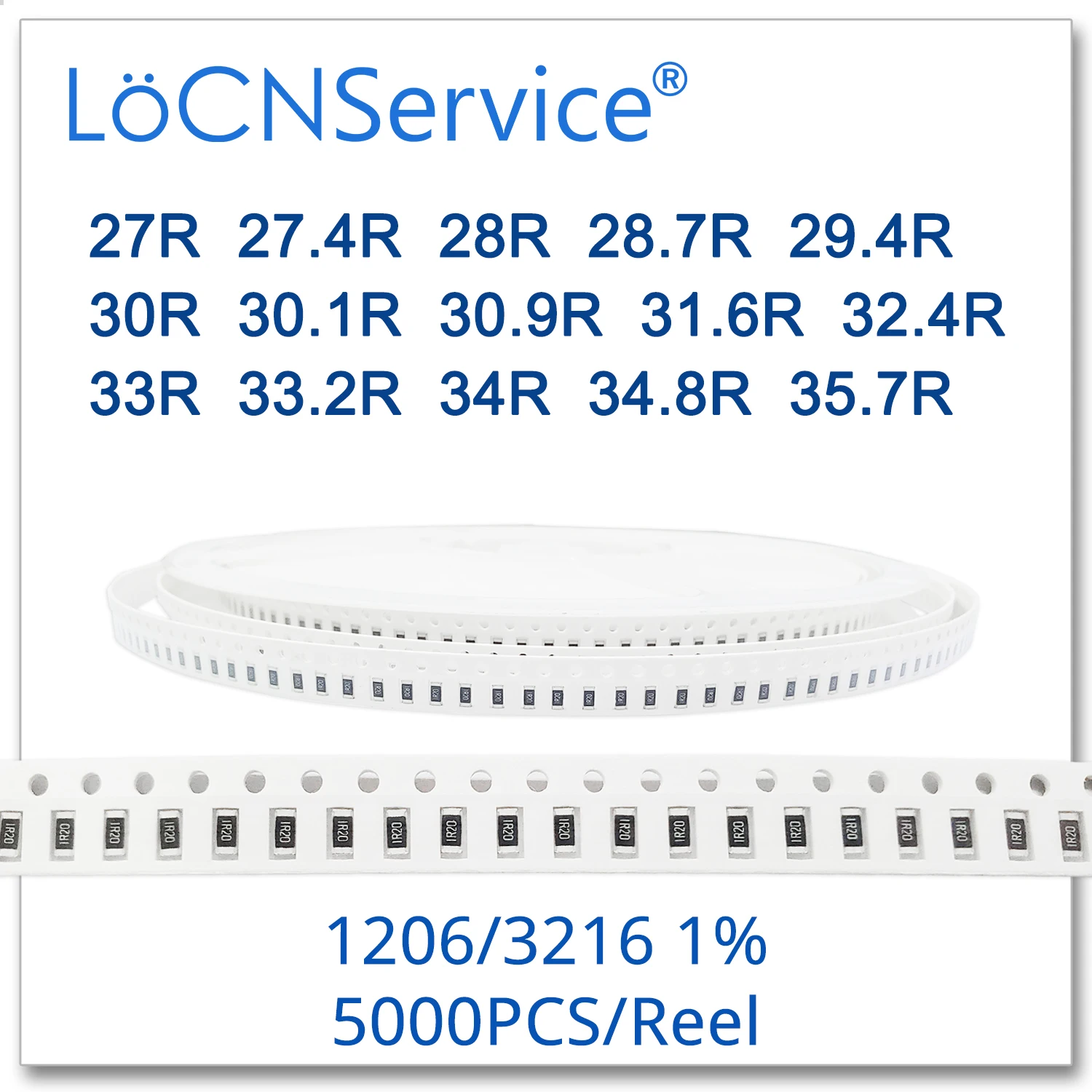 LoCNService 1206 1% 5000 шт. 27R 27.4R 28R 28.7R 29.4R 30R 30.1R 30.9R 31.6R 32.4R 33R 33.2R 34R 34.8R 35.7R 3216 резистор Ом |