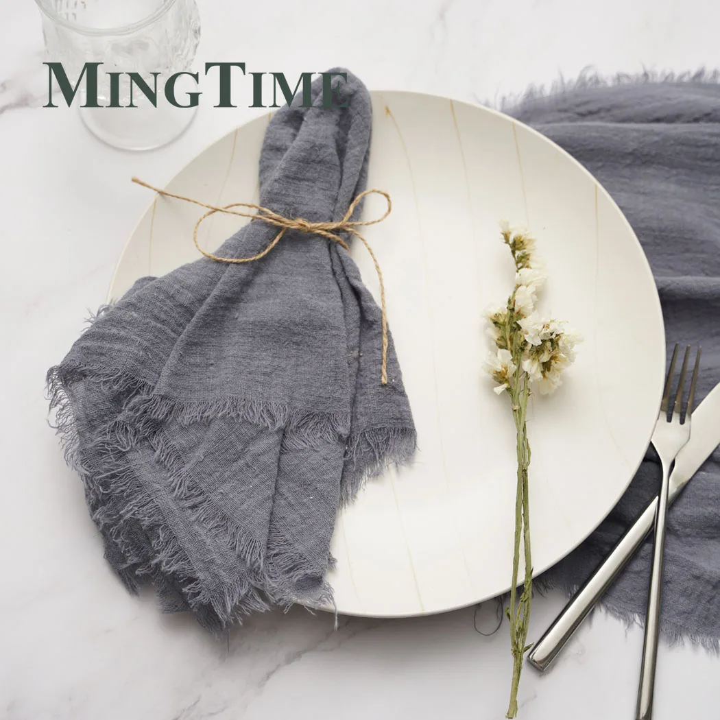 6pcs Napkins Cotton Cloth 41*41cm Rustic Gauze Hanky Tea Towel Dining Place Mats Wedding Supplies Linen Home Table Decor cotton napkins
