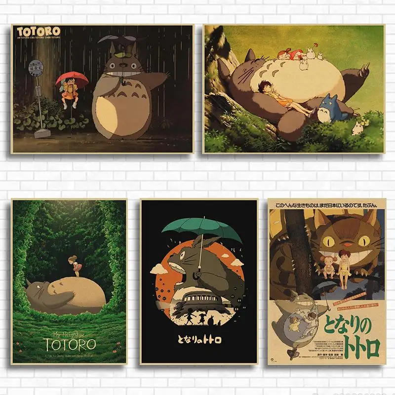 Póster Retro de Tonari no Totoro Miyazaki para decoración de pared, cartel de anime Vintage, decoración de habitación de niños
