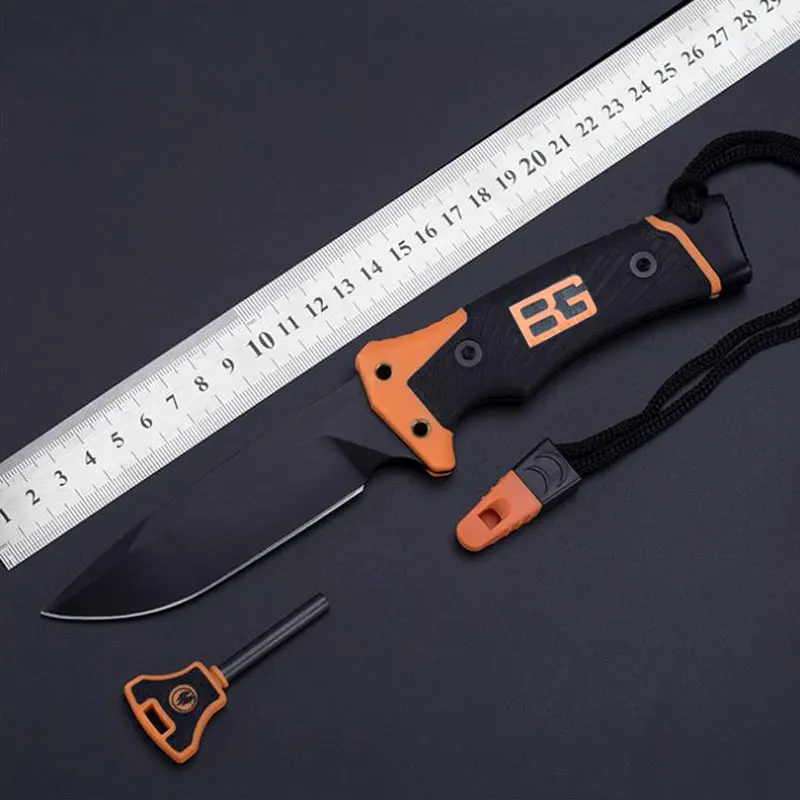 

Sharp fixed Blade Hunting Straight Knife Gray Titanium Camping Survival Tactical Knife Diving Flintstones+Whistle+nylon Sheath
