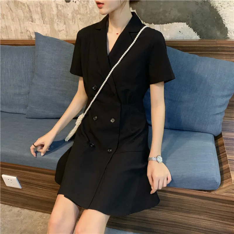 

Autumn 2019 Womens Korean Version Fashion Retro Suit Double-row Buckle Feminino Long Blazer