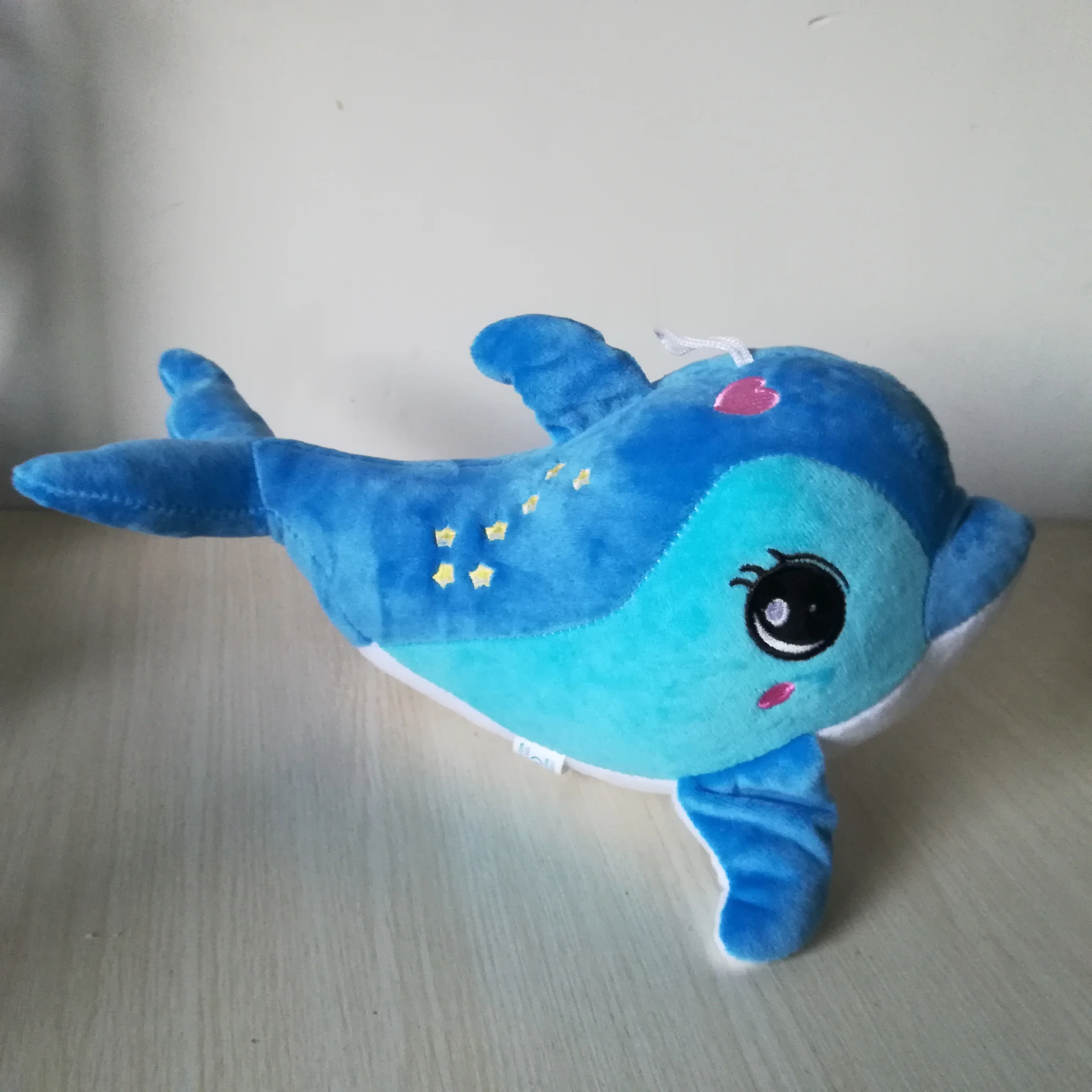 

about 32cm lovely cartoon blue dolphin plush toy stars dolphin soft doll baby toy birthday gift s0016