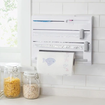 

Kitchen Organizer Cling Film Sauce Bottle Storage Rack Tin Foil Paper Towel Holder Kitchen Shelf Plastic Wrap Cutting