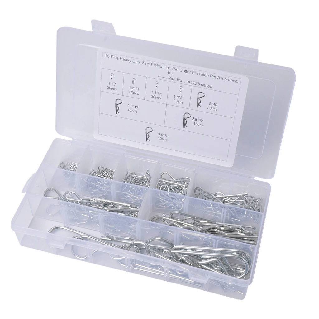 180pcs Hitch R Pin Clip Assortment Kit Tool Cotter Tractor Car Trailer Lock