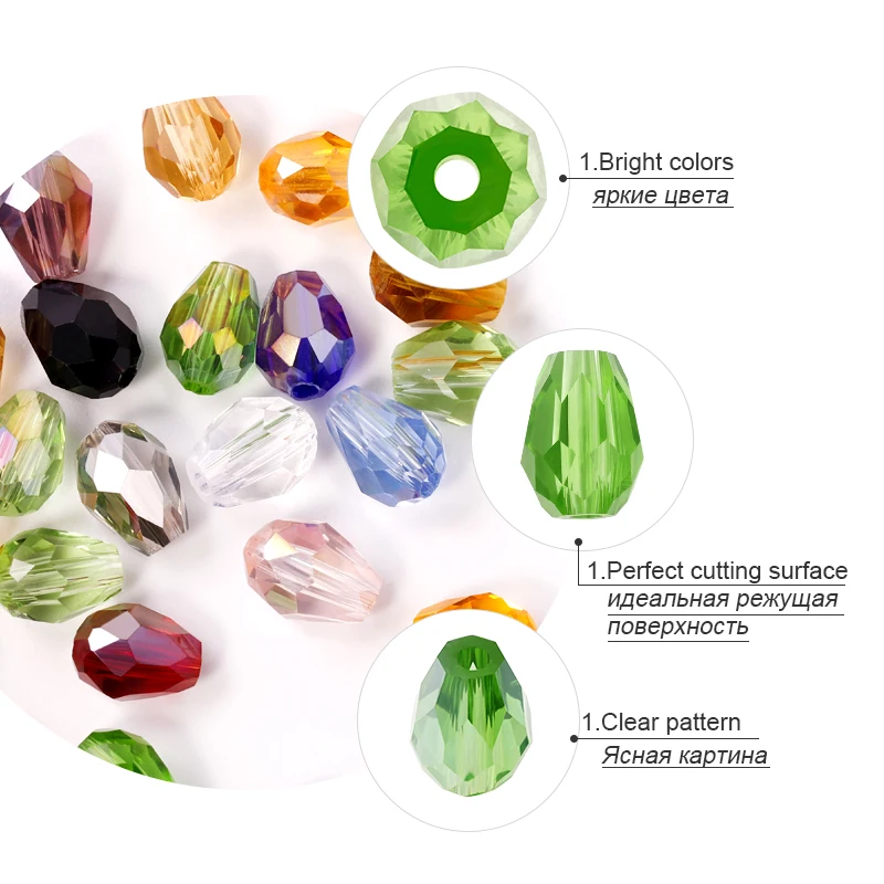Crystal Tear Drop Shape Glass Beads 6X8MM 8X10MM Loose Spacer Round For Jewelry Making DIY 24 Colors glass beads