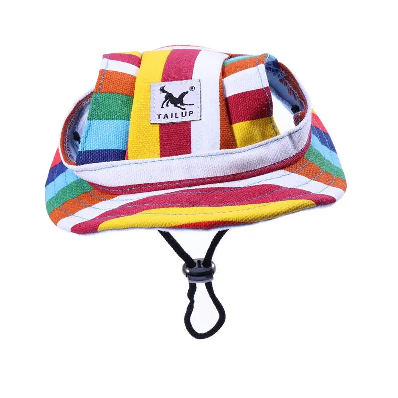 1PC Pet Dog Canvas Hat Sun Shading Cap with Ear Holes for Small Dogs - Size M (Colorful Stripe) | Дом и сад