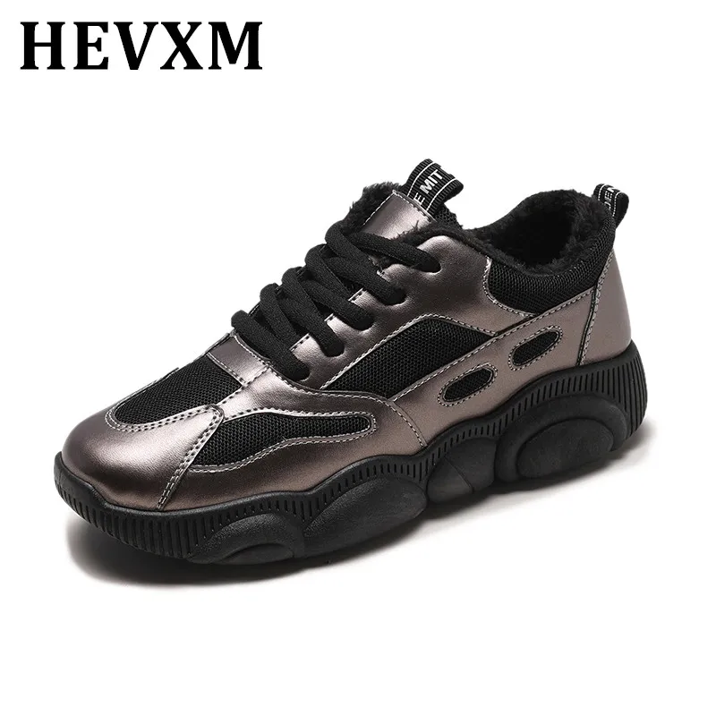 Женские зимние туфли HEVXM кашемировая подкладка однотонные серебристые