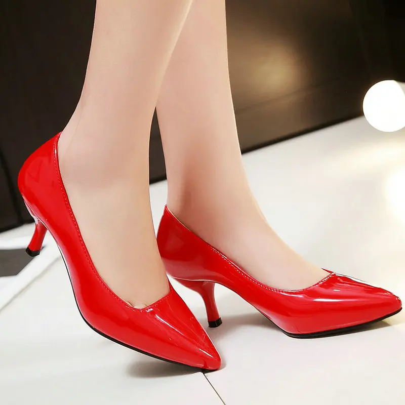 

Hot Selling Women Shoes Pointed Toe Pumps Patent Leather Dress Red 6CM High Heels Boat Shoes Shadow Wedding Shoes