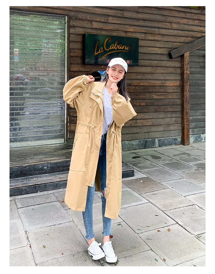 Long Trench Women Spring And Autumn Loose BF Coat Female Knee-length Mandarin Collar Solid Casual Coats