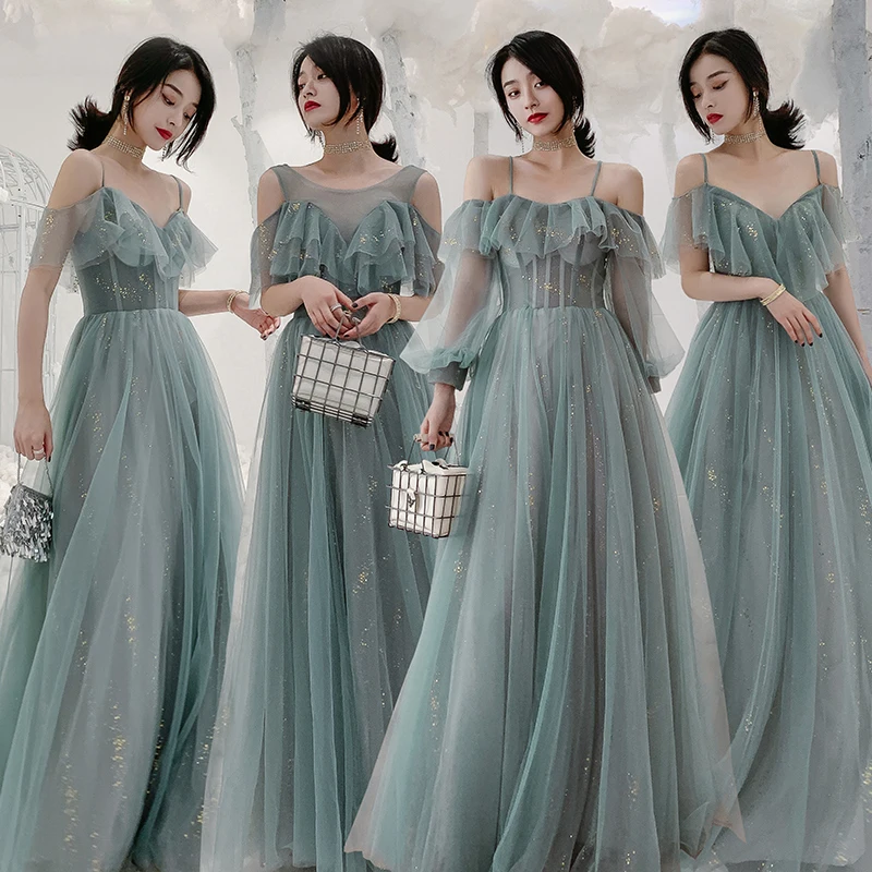 Bridesmaids Dresses Illusion Short V-Neck Sequined Lace Tulle A-Line Floor-Length Spaghetti Straps Women Wedding Party Gown E293 Bridesmaids Dresses Illusion Short V-Neck Sequined Lace Tulle A-Line Floor-Length Spaghetti Straps Women Wedding Party Gown E293