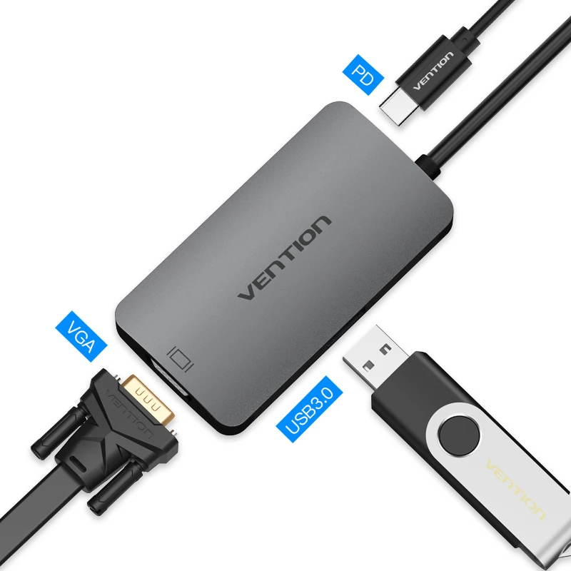 Vention USB C к VGA концентратор 1080P 60 Гц USB 3,0 концентратор тип-c к VGA конвертер для MacBook Pro Chromebook Pixel Thunderbolt 3 адаптер - Цвет: CGJ-3 in 1