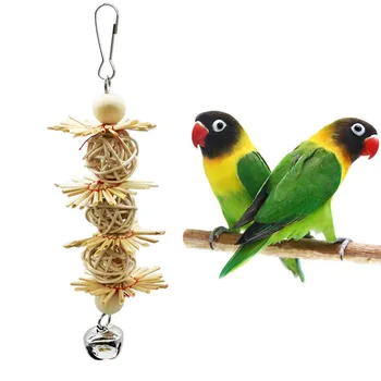 

1PCS Parrot Toy Pet Bird Toy Log Color Grass Woven Rattan Ball Bell Gnawing String