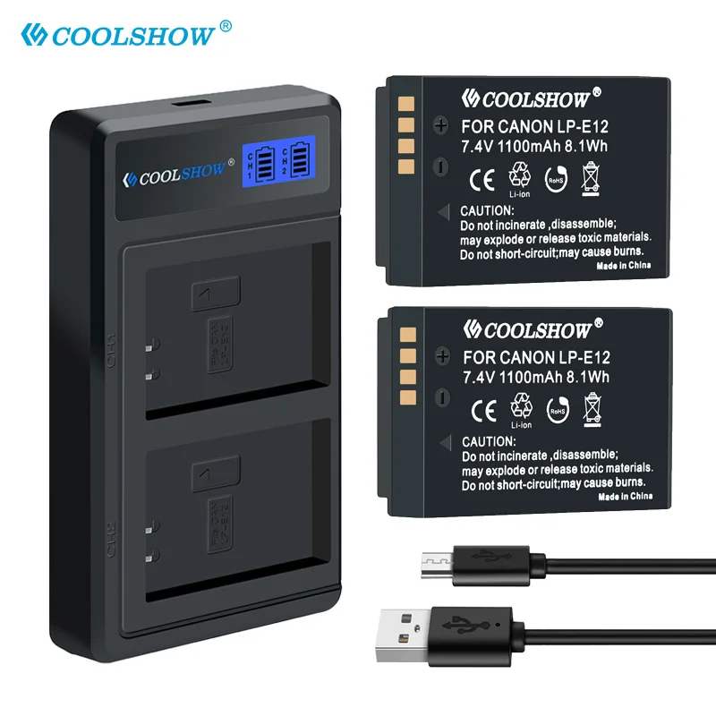 Lp-E12 Lpe12 Lp E12 1200Mah Batteria Per Canon M 100D Kiss X7 Rebel Sl1 Eos M10 Eos M50 Dslr E12 Caricabatterie