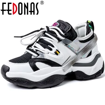 

FEDONAS Lace Up Popular Patchwork Platforms Flats Genuine Leather Low Heels Ladies Sneakers 2020 Spring Summer Sport Shoes Woman
