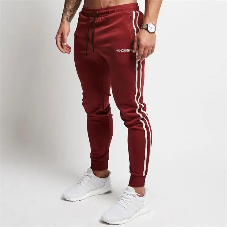 Новые мужские спортивные штаны для фитнеса, тренировочные штаны для бега, баскетбольные штаны для отдыха, однотонная шнуровка с буквами - Цвет: Красный