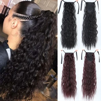

LUPU wavy ponytail hair extension for women, curly synthetic corn wave ponytail, hairpiece hair extension