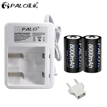 

PALO LED display Smart Intelligent Battery Charger For NIMH AA AAA C D Batteries +2pcs 8000mah D size Rechargeable Batteries