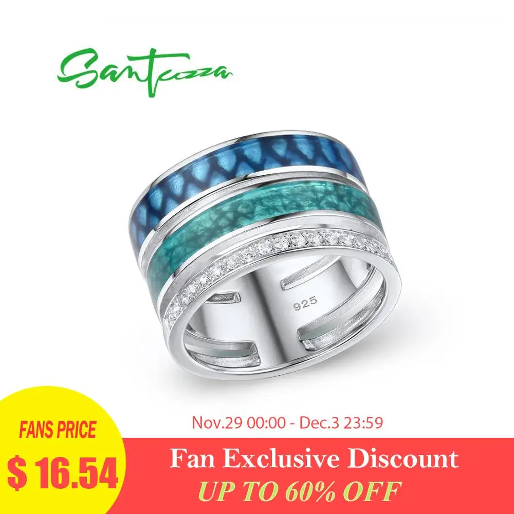 

SANTUZZA Silver Rings For Women Genuine 925 Sterling Silver Colorful Enamel Sparkling CZ Trendy Party Fine Jewelry Handmade