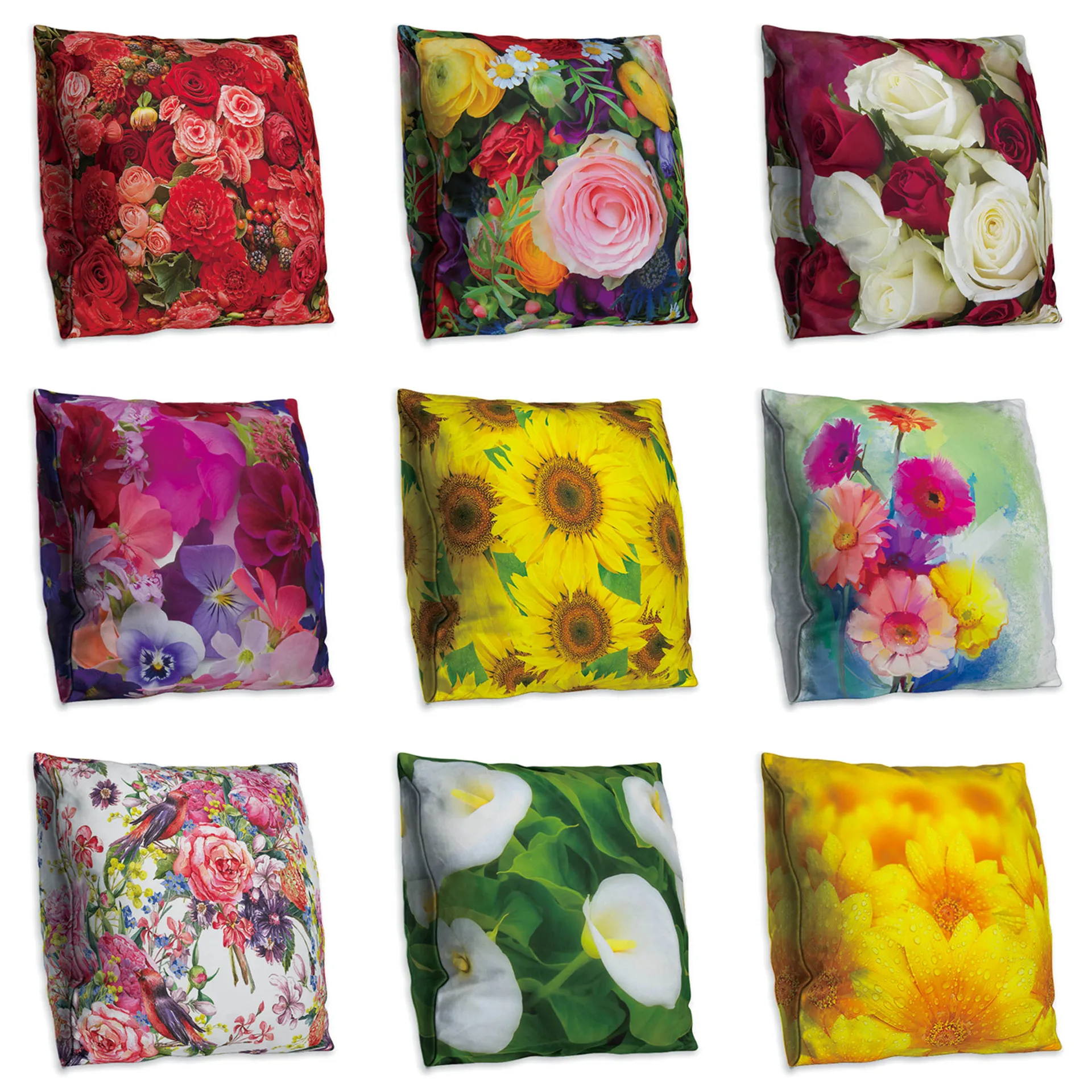 

Double-sided Printing Rose Flower Polyester Cushion Cover Sunflower Oil Painting Decorative Designer Throw Pillow Case for Sofa