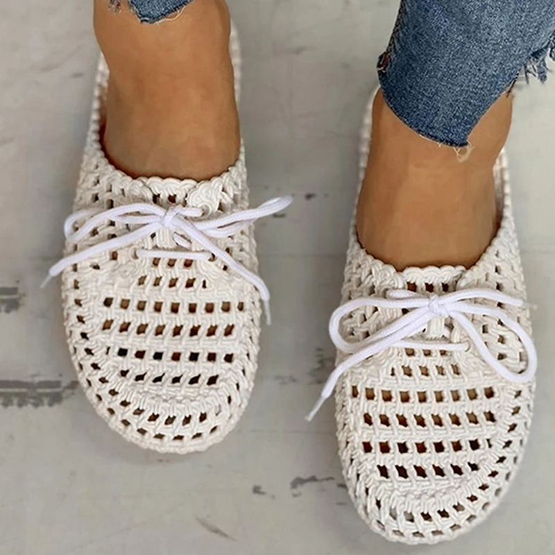 

Summer Slippers for Women Fashion Hollow Out Garden Beach Slippers Women Bow Tie Weave Outdoor Casual Shoes Woman