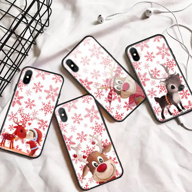 

Cute christmas Deer elk snowflake Santa Claus Phone Case Tempered glass For iphone 5C 6 6S 7 8 plus X XS XR 11 PRO MAX
