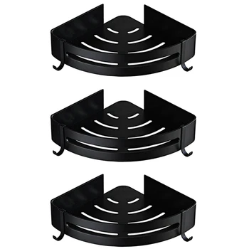 

Three-Layer Corner Frame Wall-Mounted Black Aluminum Bathroom Soap Box Bathroom Shower Rack