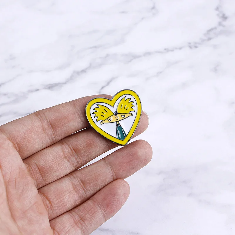 

New Style Europe And America Cartoon Cute Yellow Heart heyarnold Arnold Clothing Bag Brooch