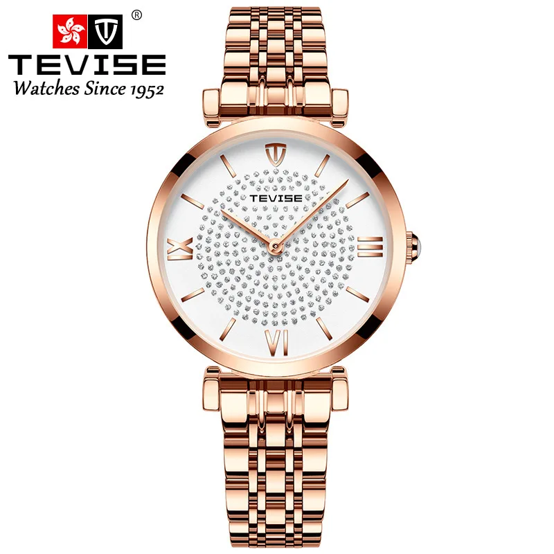 

TEVISE Twiss T09 New Style Stars Diamond Set Quartz Women's Business Watch Steel Belt Shaking Voice Network Red Hot Selling