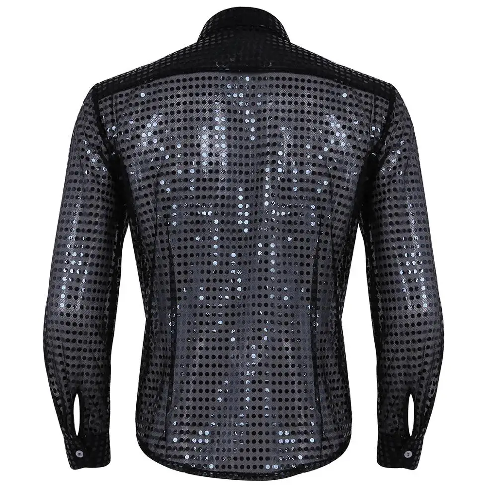 Hommes Men See Through Sequins Latin Dance Shirt Long Sleeve Ballroom Tango Rumba Top Mens Shirts Tops Performance Costume