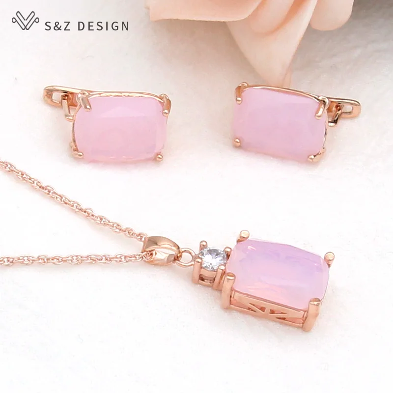 S&Z DESIGN Fashion Elegant Classic Square Cubic Zirconia Dangle Earrings Pendant Necklace Jewelry Sets For Women Wedding