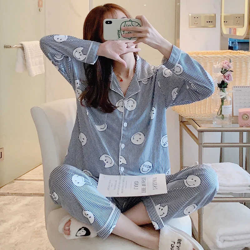 Корейский зимний пижамный комплект для женщин, полосатая рубашка с Микки Маусом, розовая Милая одежда для сна, домашняя одежда, пижама размера плюс, Пижама - Цвет: 10
