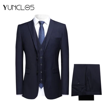 

YUNCLOS 3 Pieces Set Men Suits Men's Solid Color Single Row Two-Button Fat Collar Suits Business Formal Blazers Vest Plant