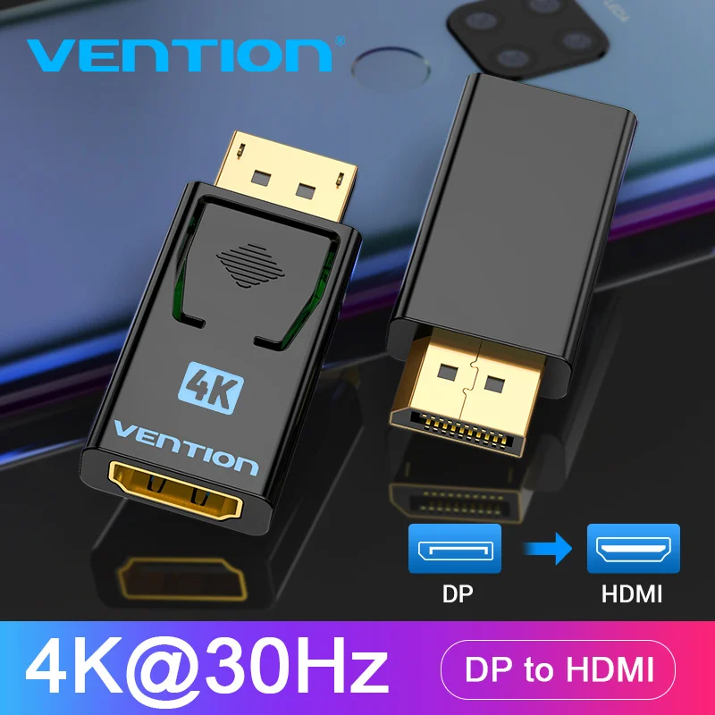 Vention dp para hdmi adaptador 4k dp macho para hdmi fêmea vídeo conversor de áudio para computador portátil projetor porta de exibição para hdmi adaptador| | - AliExpress