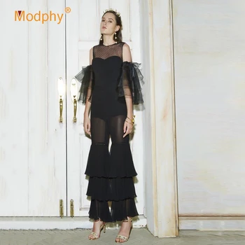 

Modphy 2020 New Ladies Black Jumpsuit Sexy See-Through Mesh Stitching Folding Jumpsuit Celebrity Club Evening Party Jumpsuit