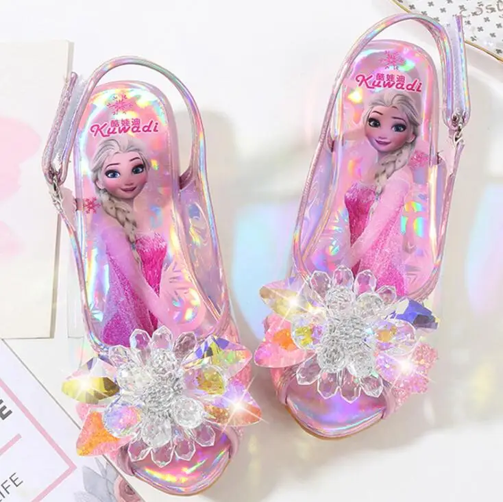 Girls Party Shoes Princess Sandals Leather Glitter Crystals Rhinestones Knot Kids Shoes Elsa Sandals Children Christmas gift - Цвет: picture color