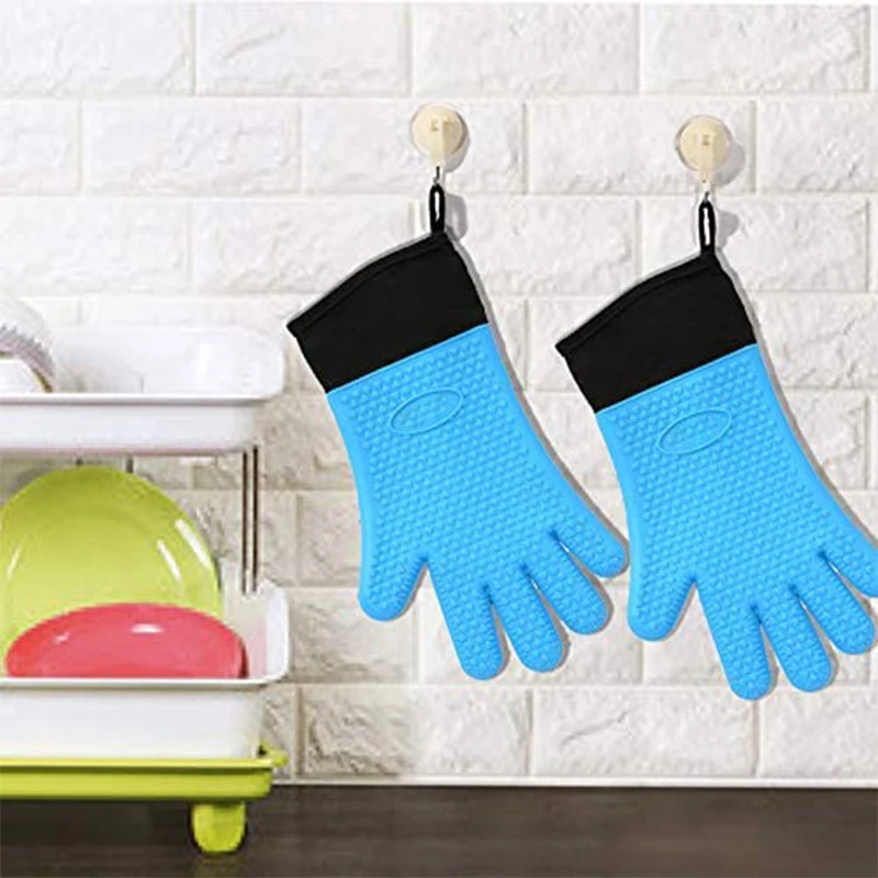 Double Layer Oven Gloves Heat Resistant Baking Gloves with Silicone and Cotton Kitchen Gloves Flexible Oven Mitts for Microwave