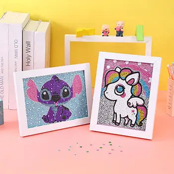 

5D diy diamond painting children's puzzle with frame full of diamond dots cartoon painting cartoon stickers creative stickers