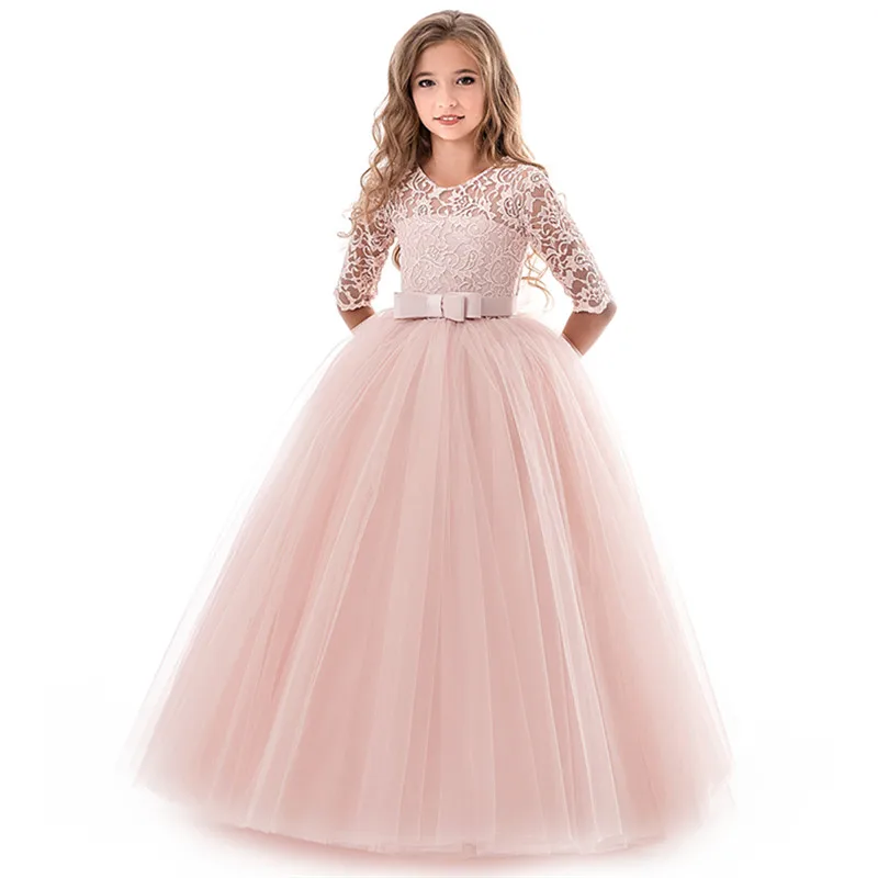 Детские платья для девочек; элегантное платье принцессы без рукавов; кружевное бальное платье на свадьбу; нарядное длинное фатиновое платье для От 6 до 14 лет - Цвет: Item1