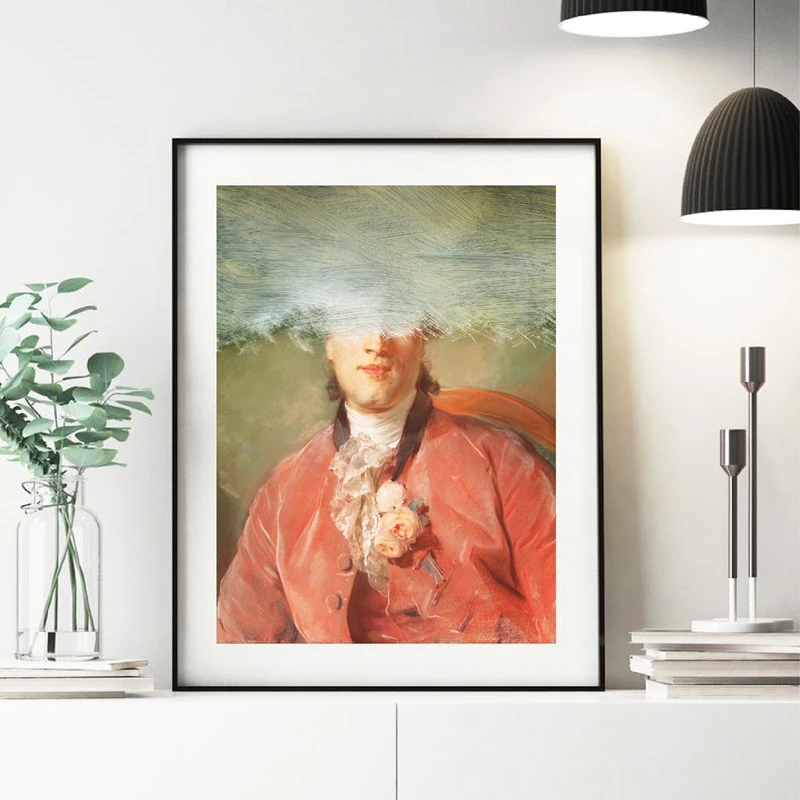 Altered-Art-Vintage-Portrait-of-Man-Woman-Pastel-Canvas-Painting-Prints-Quirky-Gallery-Wall-Decor-Artwork