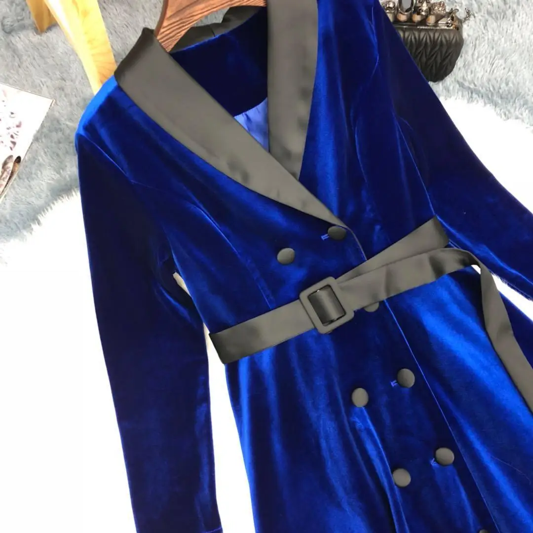 

2019 summer new system with double row button 7 minutes of sleeve dress