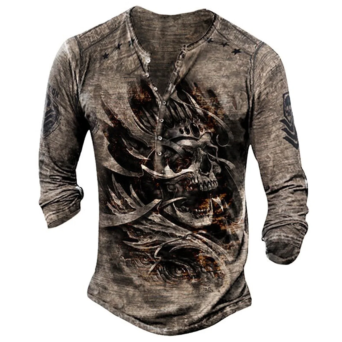 Bababuy High Quality Imitation Cotton T Shirts Men Long Sleeve Punk Style Tops Oversized V Collar 66 3D Printed T Shirts
