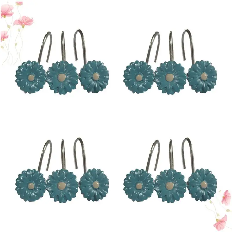 12pcs Curtain Hooks Resin Flower Shaped Safe Durable Fashion Curtain Supplies Clasps Pothooks for Bathroom Home Hotel