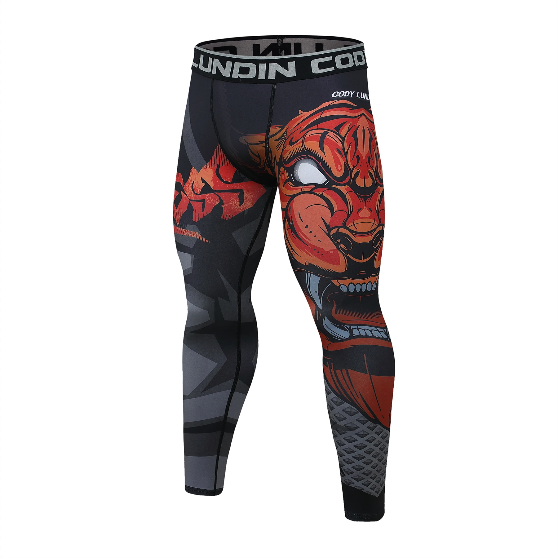 Mens sports pants Fitness Men Leggings Fashion Print Mid Waist Elastic Push Up Ankle Length Polyester Compression Jogging Pants