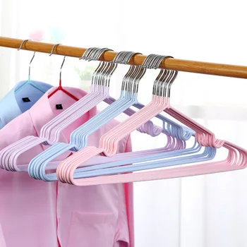 

10pcs Dip Plastic Non-Slip Hangers Metal Clothes Hangers Support Adult Children Drying Racks Household Seamless Hangers