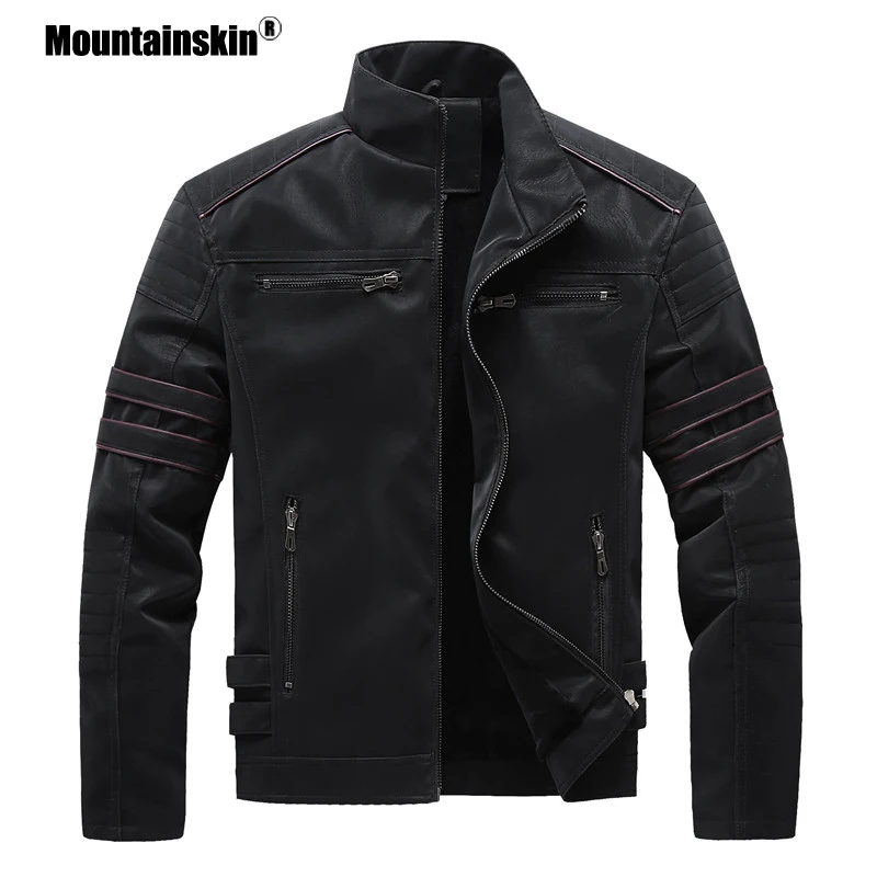 Мужская мотоциклетная куртка Mountainskin Черная байкерская из искусственной кожи