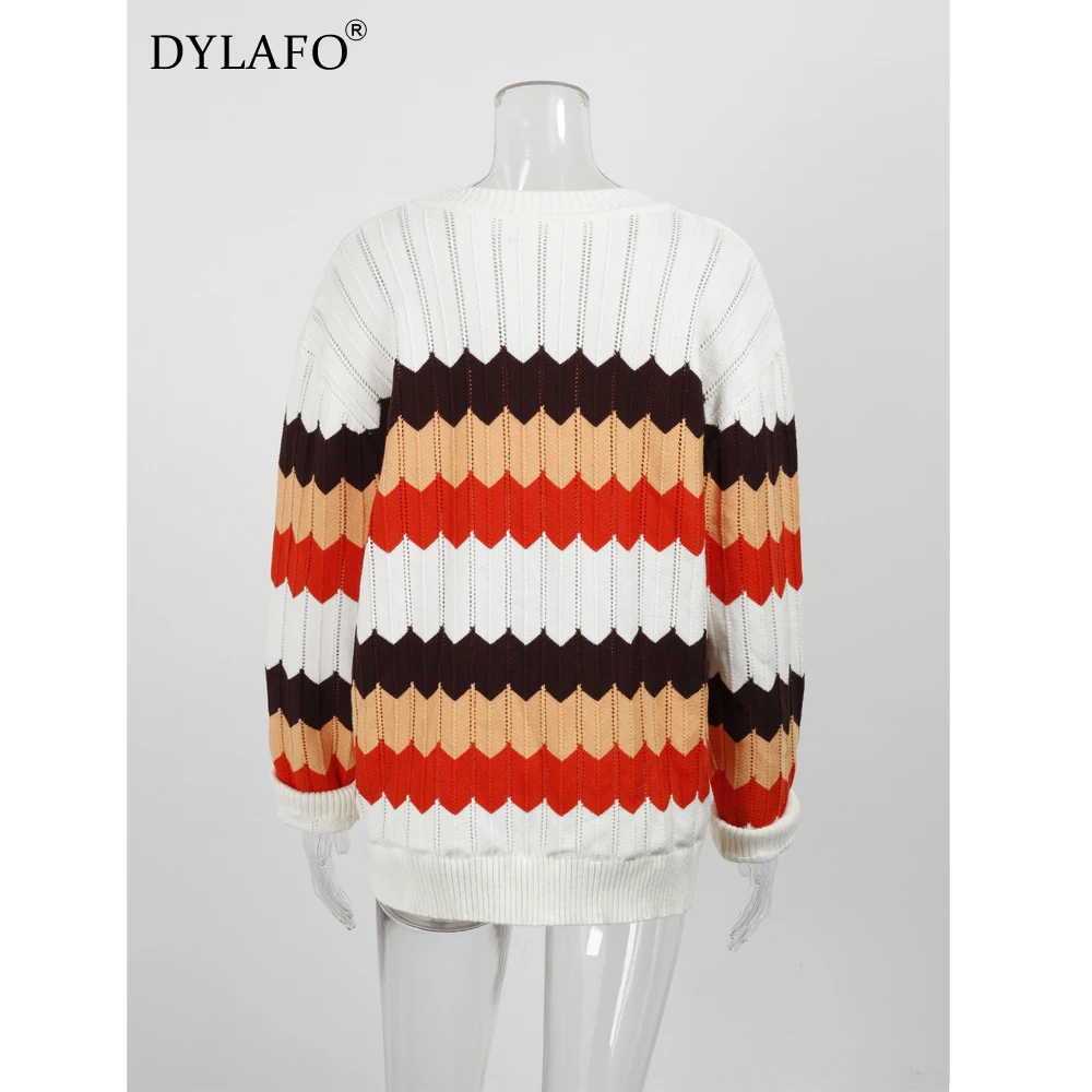 Striped Sweater Color Matching Wavy Pattern Knit
