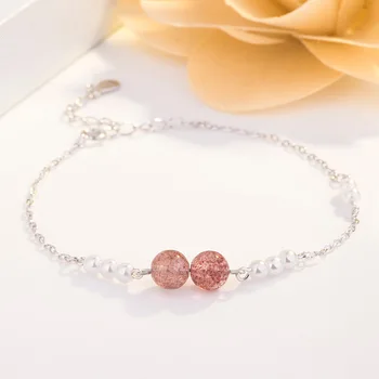 

S925 pure silver strawberry crystal powder bracelet Korean version of fashion simple simple small fresh crystal bracelet