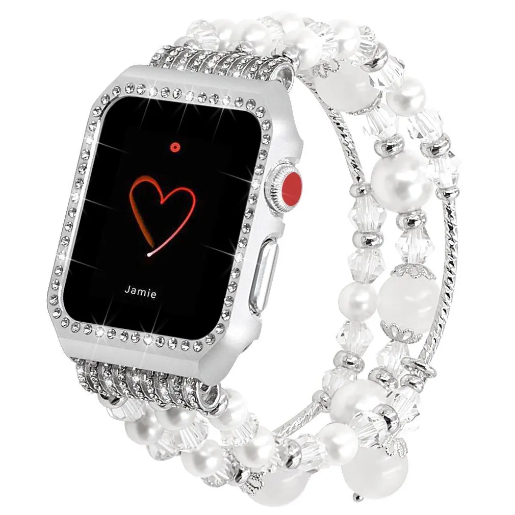 SILVER Металлический Алмазный чехол+ ремешок для Apple Watch Series 4 3 2 1, браслет для женщин, сменный ремешок для iWatch 38 мм 42 мм 40 мм 44 мм - Цвет ремешка: SILVER